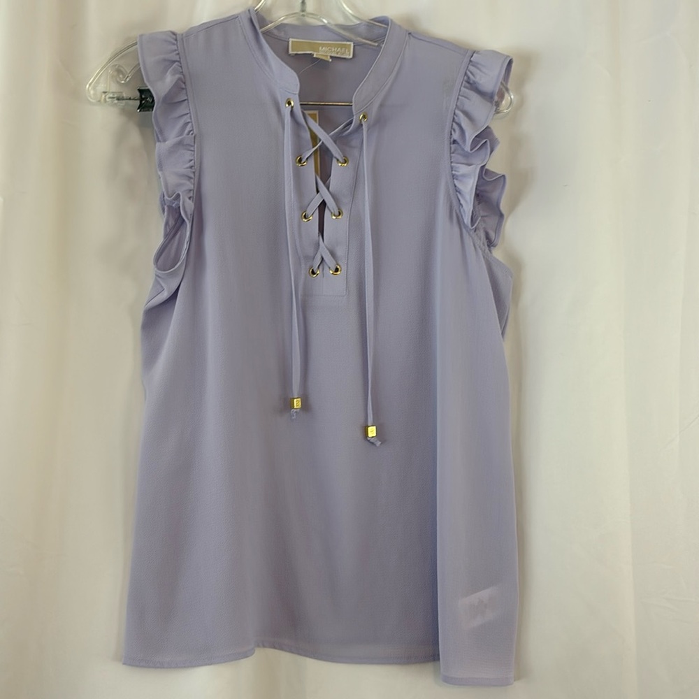 NWT Michael Michael Kors szXS lilac ruffle lace-up top…
